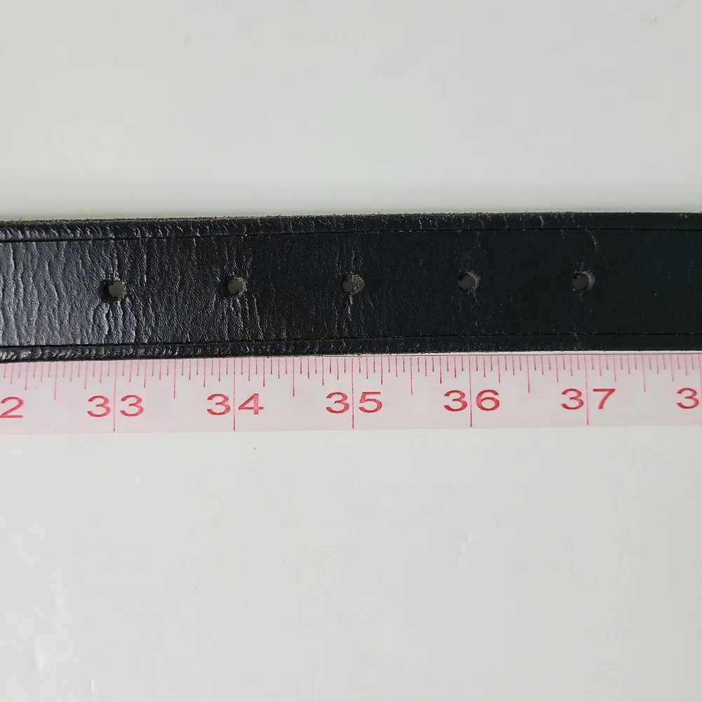 Claudia Barnes Black Genuine Leather Brass Buckle Minimal Belt